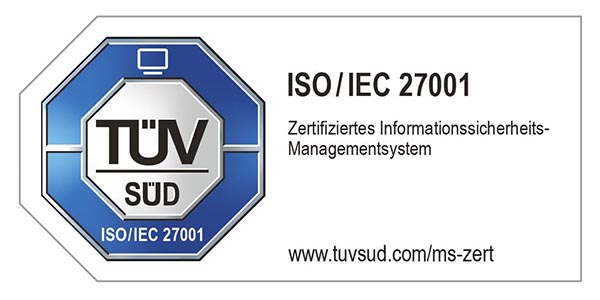 TÜV SÜD ISO/IEC 27001 zertifiziertes Informationssicherheits-Managementsystem
